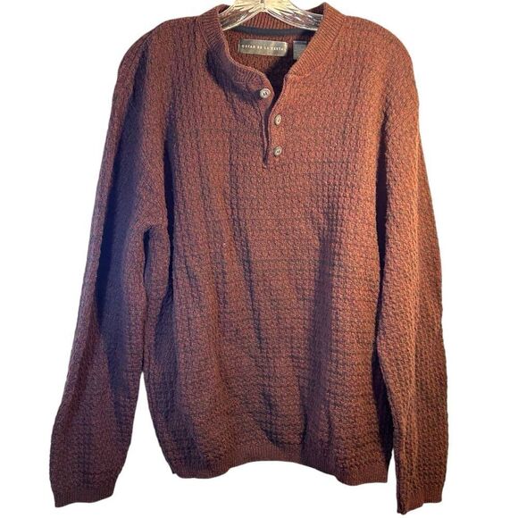 OSCAR DE LA RENTA MENS SWEATER XL BROWN HENLEY ACADEMIA EVERYDAY COZY CABIN - Picture 1 of 11